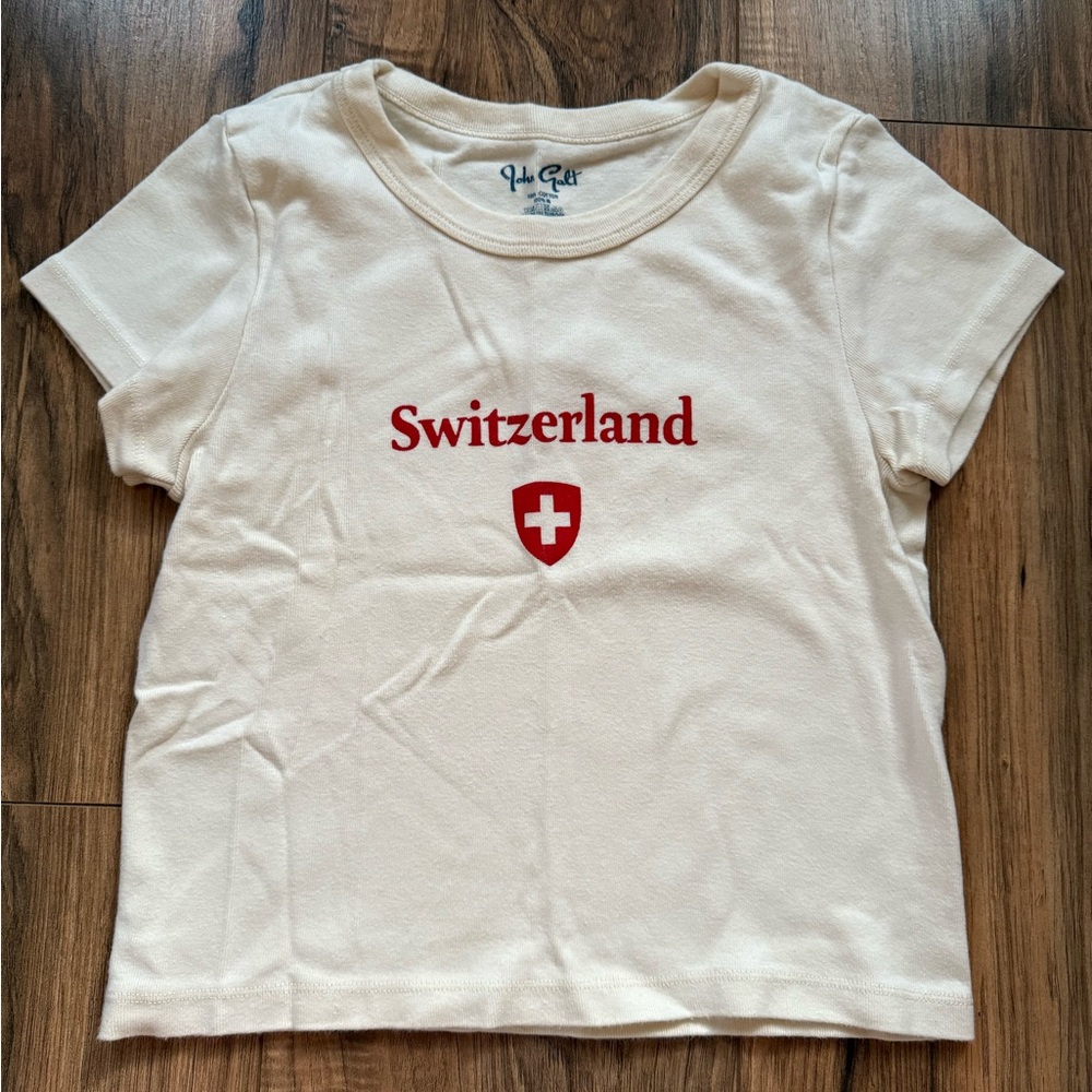 Brandy Melville White Tee with Red Switzerland Shield